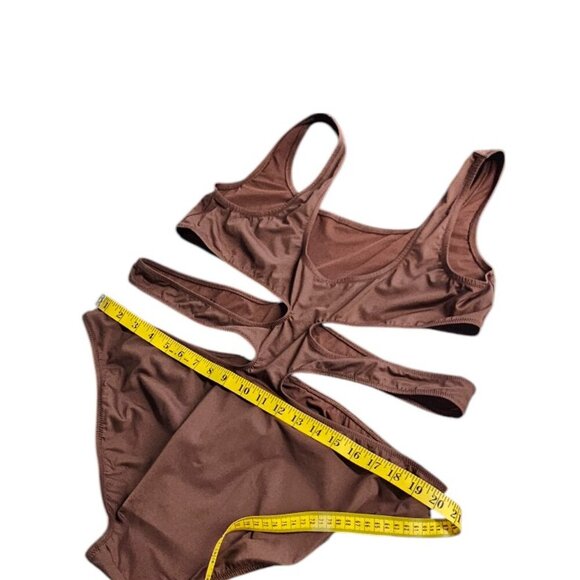 SKIMS Womens One Piece Monokini Swimsuit, Cut Outs, Brown, Plus Size Swim, 3X - Picture 7 of 9